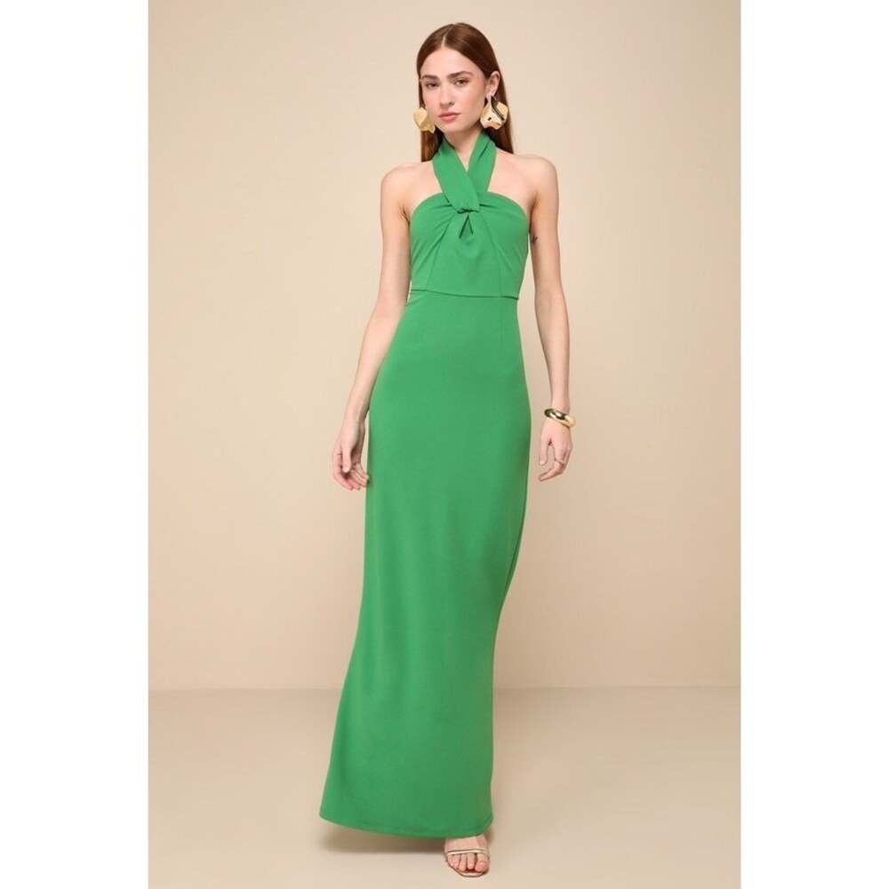 Lulus Mesmerizing Perfection Green Halter Neck Backless Maxi Dress - Size S